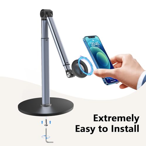Image of yAyusi Heavy Duty Aluminum Magnetic Overhead Tripod for iPhone, 13.7 in Long Overhead Phone Mount, Flexible Articulating Arm Phone Mount for Desk for Live Streaming, Meeting, Cooking