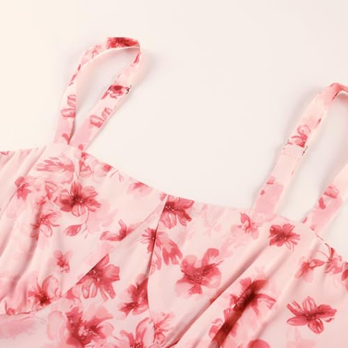 Image of Belle Poque Sun Dresses for Women Spring Summer Floral Midi Flowy Spaghetti Ruffle Wedding Guest Tea Party Dress