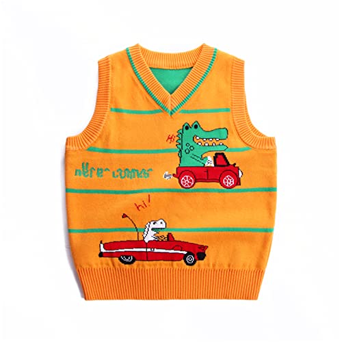 Balipig Pull Sans Manches Garçon Dinosaure Gilet Tricoté À col en V pour Enfants 7-8 Ans, Jaune Cover