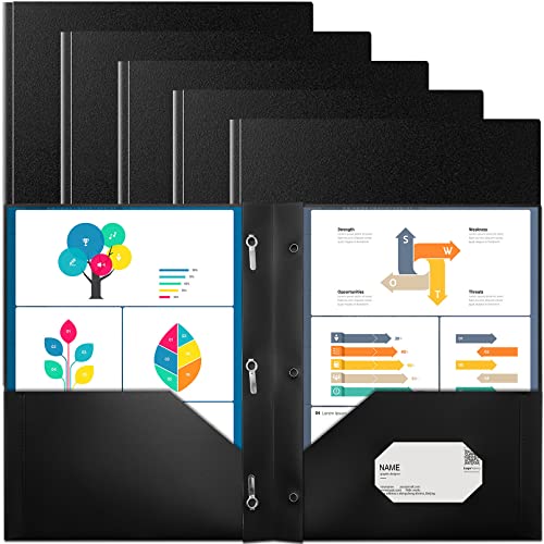 6 Pack Heavy Duty Plastic Folders,Two Pocket Folders With 3 Prongs,Black Folders 3 Prong Folders With Pockets,Letter Size Paper Folders File Folders With Metal Fasteners Card Slot For School Office #TOP30