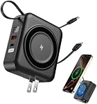 Banque de puissance magnétique avec AC Bougie murale, 6-in-1 Chargeur portable sans fil 10000mAh Câbles intégrés, 22.5W Batterie de charge rapide de type C in & out pour iPhone COMMISSION ÉCONOMIQUE POUR L'EUROPE Series, noir
