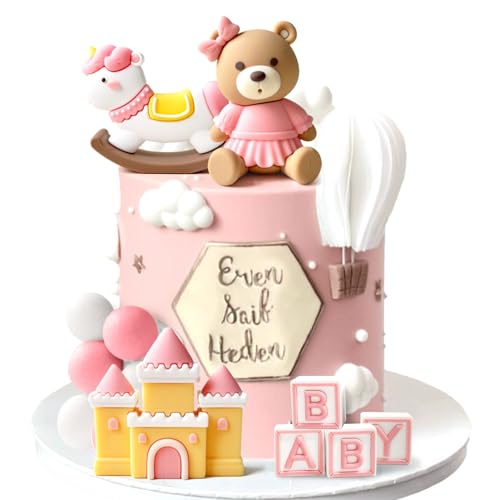 decoracion pastel oso rosa baby shower cumpleaños ositos tarta niña 1 año azul adornos bodas celebraciones infantiles fiestas decoracion pastel osos de peluche