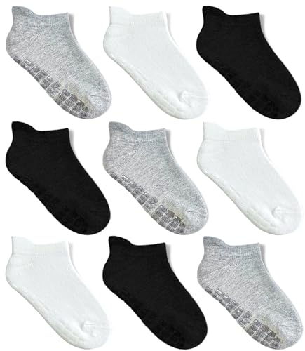 Image of Simply Kids Baby Non-Slip Ankle Socks (9 Pairs) – Superior Grip, Soft Cotton, for Active Toddler Girls & Boys (Ages 0-7)
