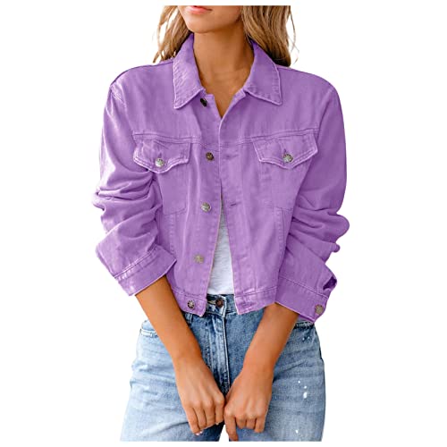 Winter Jackets For Women, Long Sleeve Funny Jacket Women School Winter Jean Solid Comfort Overcoat Lapel Button Up Comfy Jacket Women Purple Warm #TOP27