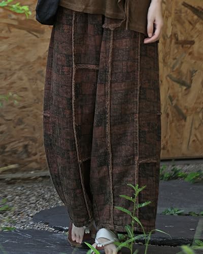 LUZU JUNU Women's Cotton Loose Patchwork Wide Leg Casual Lounge Vintage Boho Cropped Pants with Pocket4