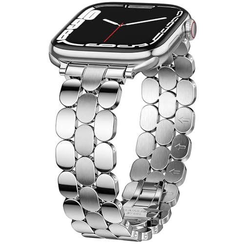 SNBLK Metal Band Compatible with Apple Watch Bands for Women 40mm 41mm 42mm 38mm 44mm 45mm 46mm 49mm, Stainless Steel Dressy Strap for iWatch Series 1