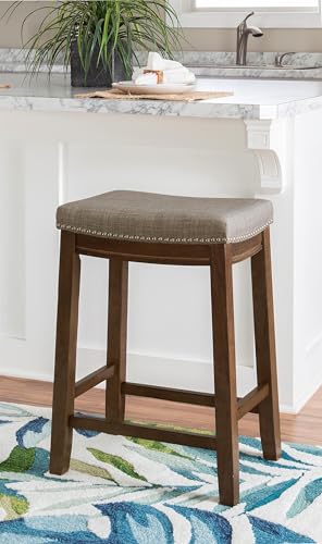 Butaco Linon Claridge gris con asiento acolchado tejido en lino y estructura de madera en tono marrón rústico miniatura 7