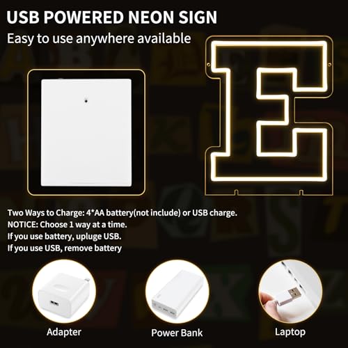 Image of Light Up Letters E, Led Marquee Letter Lights Neon Sign, 13.9 inch Height Decorative Lighted Alphabet Number, Battery /USB Powered Led Letters Lights for Wedding, Birthday, Party, Christmas or Home Decor