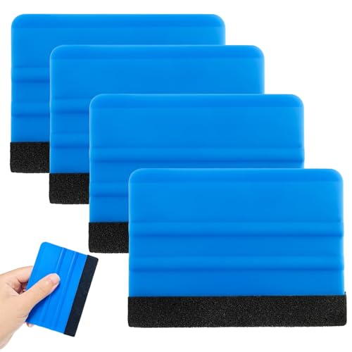 4PCS Premium Blue Squeegee Smoothing Tool - Multi-Use Application Kit for Car Vinyl Wrap, Wallpaper & Window Tint Film, Anti-Scratch Trimming Tool