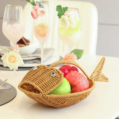 Cesta de almacenamiento forma de pez tejida para frutas y oficina 8