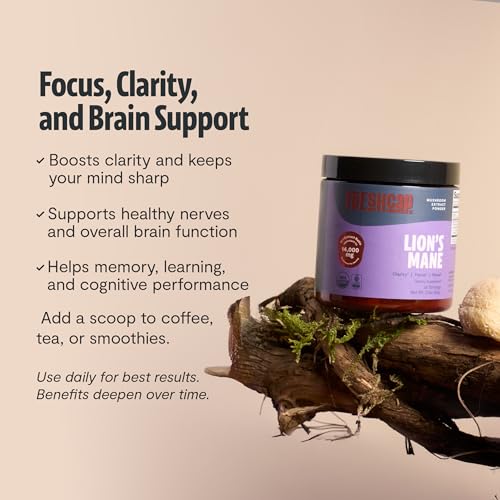 Image of FreshCap Mushrooms Premium Organic Lions Mane Powder - 14:1 Fruiting Body Extract with 31% Beta-Glucans - 3rd-Party Tested Nootropic for Clarity, Focus & Cognitive Support (60 Servings)