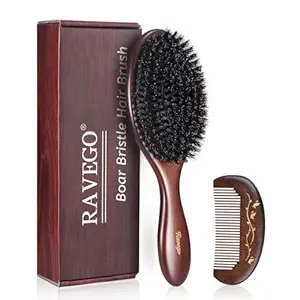 Hair Brush, Boar Bristle Hair Brush for Women Men Kids, Nature Bristles Hairbrush for Thin Fine All Hair Type, Restore Shine And Texture, Set Includes Cleaning Tool