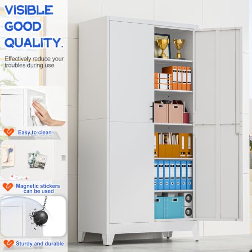 Image of GAIOUS 79 inch Tall Metal Pantry Storage Cabinet with Lock, File Cabinet White