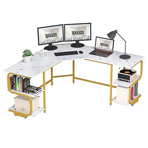 Image of L Shaped Desk with Shelves,64.84 inch Large Gaming Corner Desk for Home Office