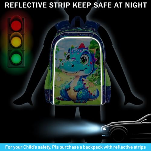 Image of AGSDON 3PCS Dinosaur Backpack for Boys, 16 inch Little Kids Preschool Bookbag, Elementary Backpacks and Lunch Box - Blue