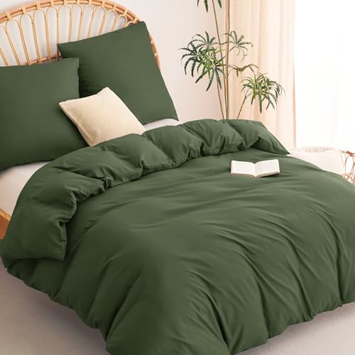 WAVVE Bettwäsche 200x200 3teilig Waldgrün - 1 Bettbezug 200 x 200 cm mit...