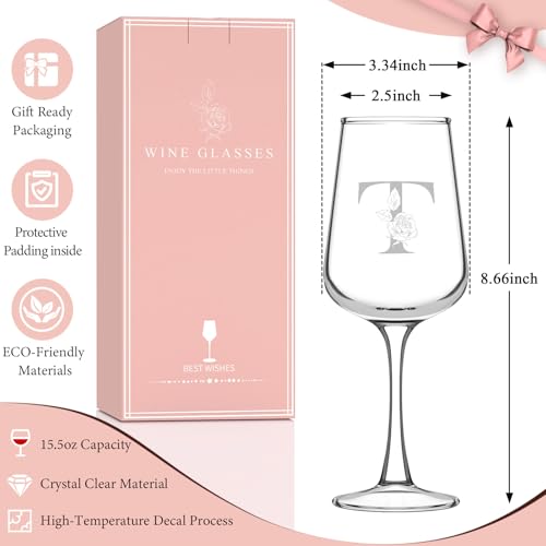 Personalized Gifts for Women Mom Friend Wife Her, Initial Wine Glasses Custom Gift, Happy Birthday Gifts for Women Mom Wife Best Friend Sister, 15.5Oz (T) by Astonlink - Used condition - Image 5