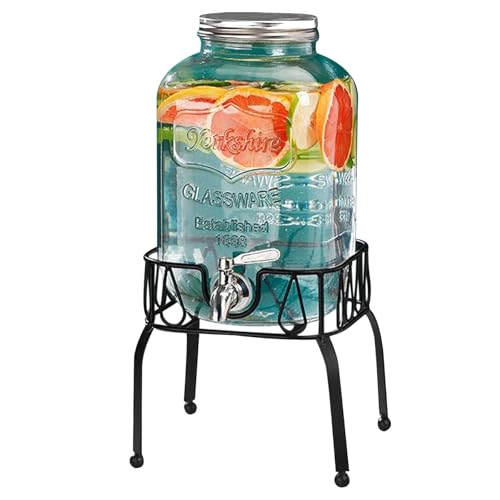 Glass Wine Barrel Dispenser with Tap, Whisky Decanter Set with Stand, Barrel-Shaped 3-5L Liquor Carafe for Whisky, Brandy, Juices, Lemonade, Perfect Drink Pourer