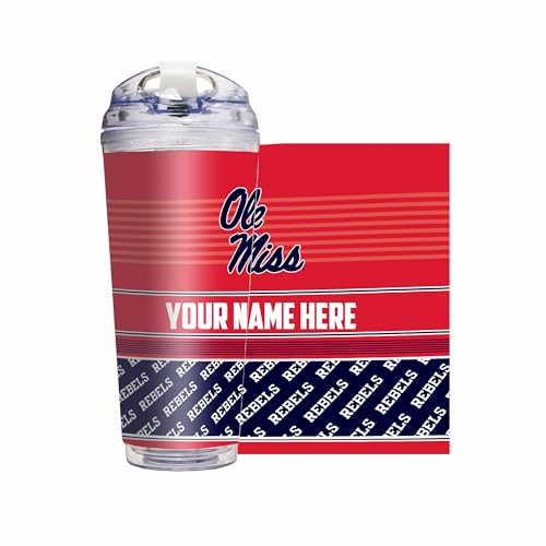 Rico Industries NCAA Mississippi Rebels - Ole Miss Standard 24oz Personalized Tumbler W/Hinged Lid - Team Colored Travel Tumbler - Keeps Drinks Cold or Hot