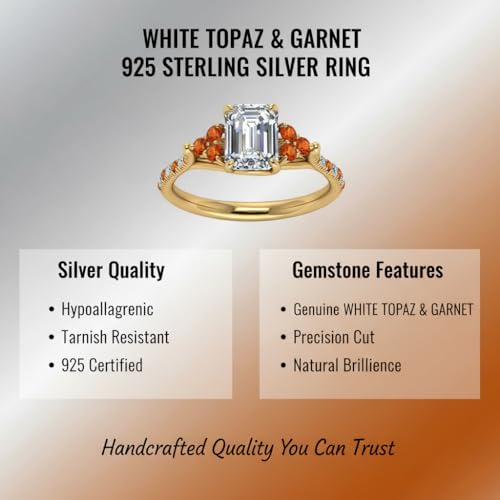 Image of Choose Your Gemstone Emerald Cut Petite Cathedral Diamond CZ Ring Yellow Gold Plated Emerald Shape Petite Engagement Rings for Women, Girls and Ladies US Size 4 to 12