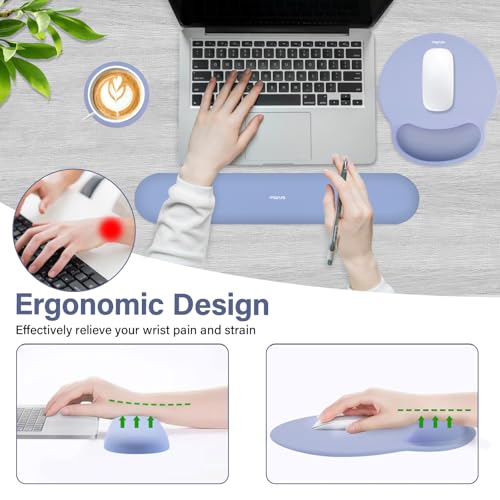 Image of MOSISO Wrist Rest Support for Mouse Pad&Keyboard Set, Circle Curved Ergonomic Mousepad&Coaster Non-Slip Base Home /Office Pain Relief&Easy Typing Pad with Soft Cloth&Silicone Lining, Stone Blue