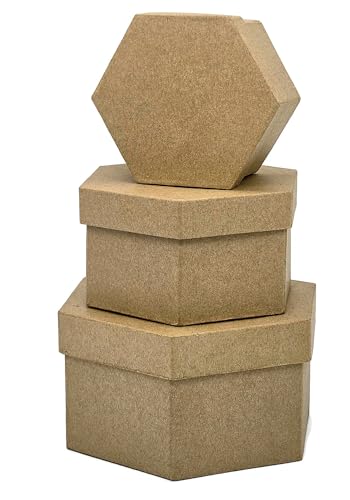 AllStellar Hexagon Paper Mache Nesting Boxes – SMALL Set of 3 Paper Mache Boxes with lids for Crafting, Gifts, Storing Jewelry, Treasure, Accessories, Cosmetics, Ornament and more