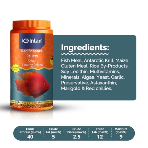 Image of Intan Red Enhance Pellets (Small 1.5mm Floating) | 450gm - Highly Nutritious Ornamental Fish Food for Parrotfish & Red Coloured Fish | Growel Feeds
