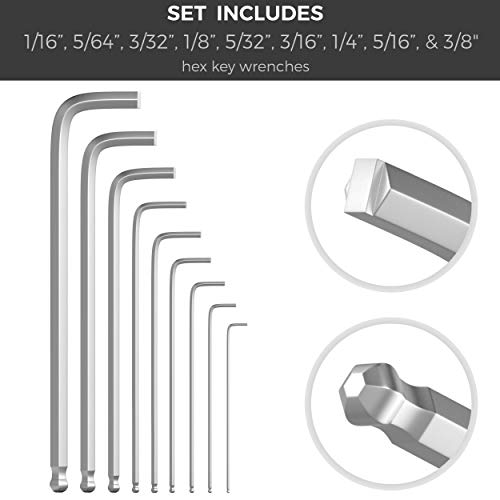 Professional Grade Extractor Hex Key Set (SAE) | Allen Wrench Set | Imperial Inches Metric Steel Ball End 9 Piece Kit with Patented Extractor Design | Folding Storage Case | by Olsa Tools