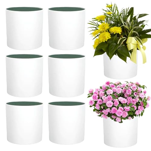 Kuabiz 6 Pcs Plastic Flower Boxes for Arrangements 5 x 5 Inch Cylinder Planter Box Floral Centerpiece Containers with Removable Foam Blocks for Wedding Home Garden Craft Decor