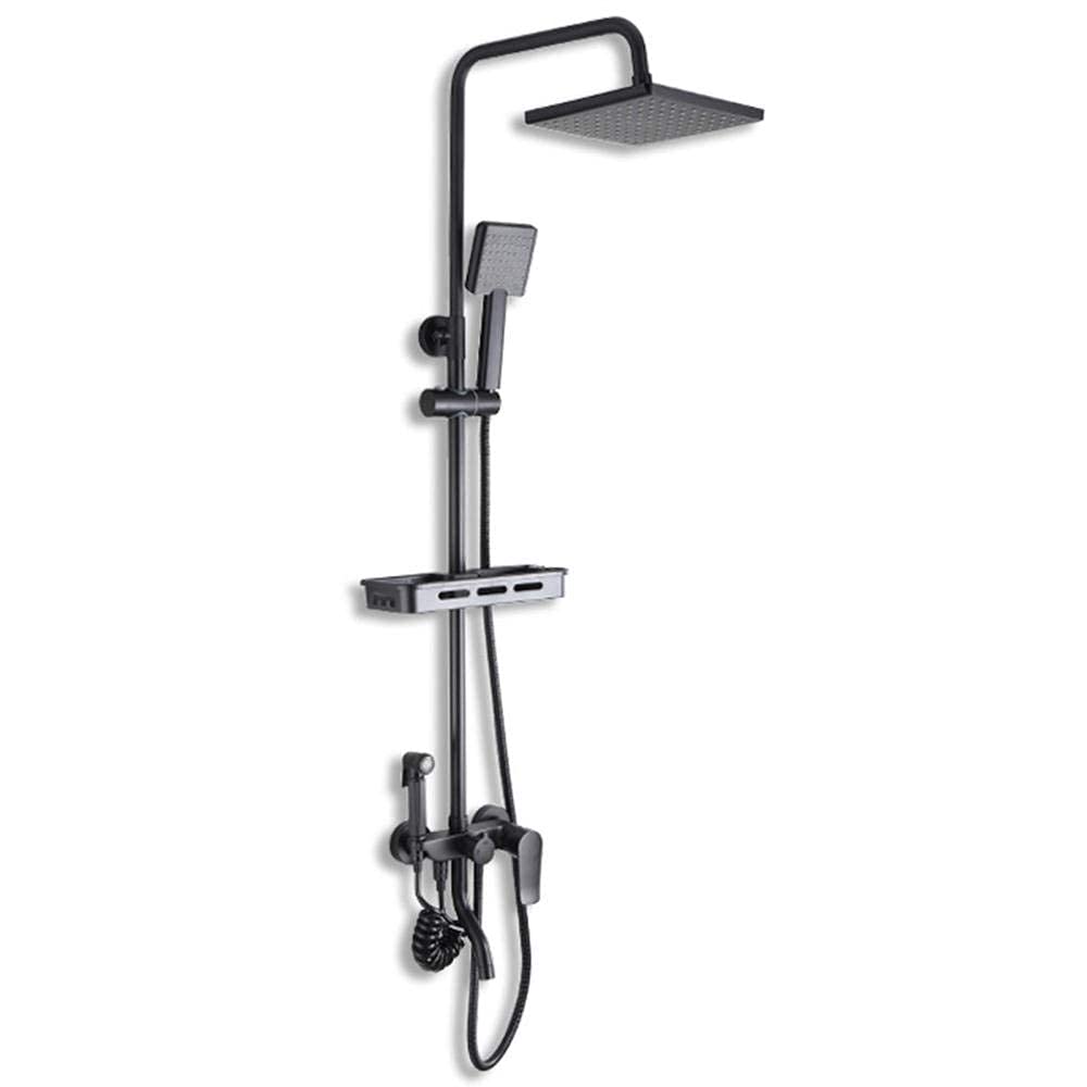 QUSYZD Black Shower Kits with Overhead Shower, Brass Rain Shower Head with Bathtub Spout, Shower Mixer Set Wall Mounted Multifunctional Shower System-A,B,C