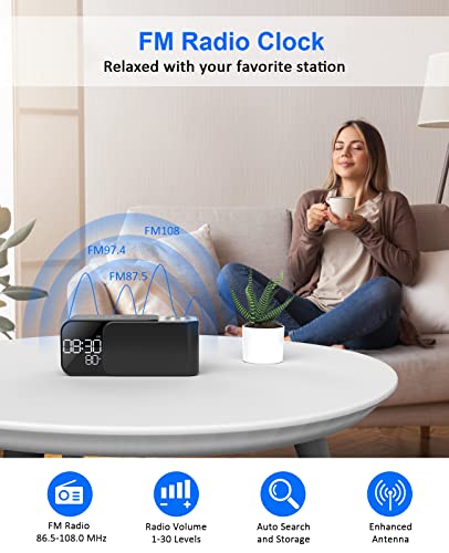 Akkigl Alarm Clock Radio With Wireless Charging & Bluetooth Speaker, Digital Alarm Clocks For Bedrooms With 8 Sounds Dual Alarm, Snooze, Usb Charger, 3 Level Dimmer, Nightlight, Temperature Display #TOP3