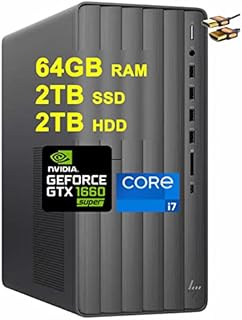 HP Envy Gaming Tower Desktop Computer 11th Generation Intel Octa-Core i7-11700F Processor 64GB RAM 2TB SSD + 2TB HDD Nvidia GeForce GTX 1660 Super 6GB Graphic USB-C VGA Win11 Black + HDMI Cable