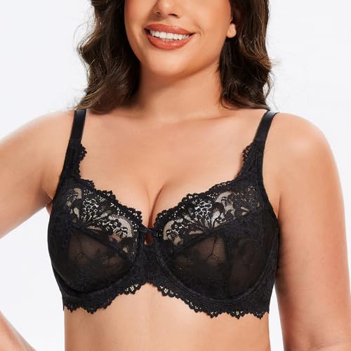 Image of MELENECA Women's Plus Size Minimizer Bras Full Coverage Lace Unlined Underwire Bra