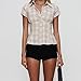 Women Fashion Plaid Button Up Shirt Short-Sleeve Lapel Collar Blouse Shirts Y2K Summer Casual Going Out Tops (Brown, S)