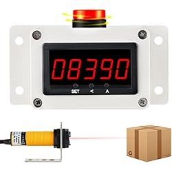 YMJOINMX Digital LED Counter with Alarm, Piece Counting, Infrared Sensor | Sensing Distance 27in Input AC100-240V for Factory Conveyor, Small Size, Red Number Display