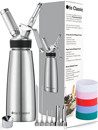Comparison: Best Whipped Cream Dispensers 6 Otis Classic 304 Stainless Steel Whipped Cream Dispenser, 500ml w/ 3 Decorating Nozzles 4 Injector Tips and 6 Colored Grips - Commercial Grade Quality Made of Food Grade Stainless Steel for Home Chef