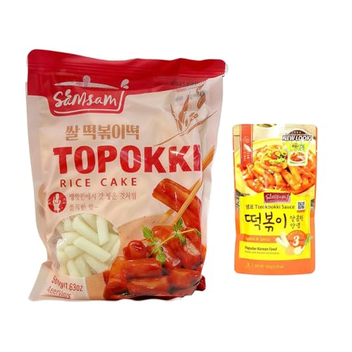 Topokki Rice Cake Kit Samsam Topokki Rice Cake 500g+ Korean Tteokbokki Hot & Spicy Sauce 150g (Samsam Topokki 500g+ Sweet&Spicy Sauce 150)