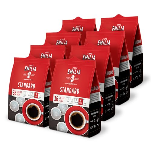 EMILIA Classic Kaffeepads 8x36 Stück Premium Kaffee Pads Mitteldunkle Röstung (Stärke 3 5/5) Mild & Aromatisch Ideal für Senseo & alle gängigen Padmaschinen