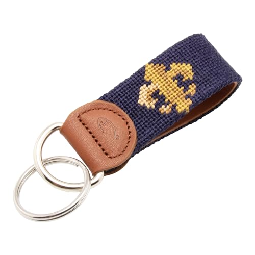 Huck Venture Leather Hand-Stitched Needlepoint Key Fob or Key Chain (Fleur de lis)