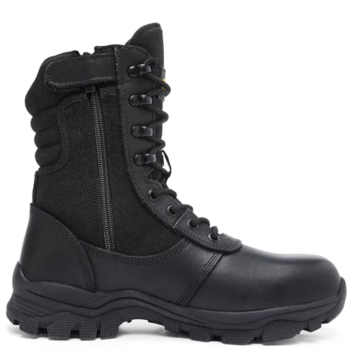 DahWe Men's Tactical Boots with Steel Toe Side Zipper 8 inch Lightweight Comfortable for Military...
