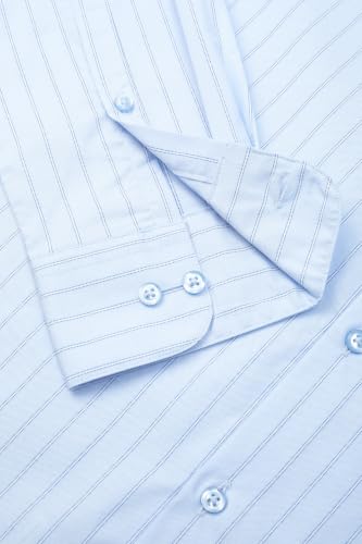 Image of Peter England Men's Slim Fit Full Sleeve Striped Formal Shirt | Cotton Rich | Wonder Fabric | Pin Point Oxford