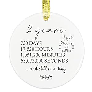 2nd Anniversary Ceramic Ornament, Husband 2nd Anniversary Gifts for Couple Wife, Second Anniversary Presents for Him Her…
