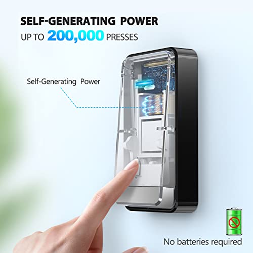 TECKNET Self-Powered Doorbell, Waterproof Twin Wireless Doorbell No Battery Required Push Button Plug Through Cordless Door Chime at 1300ft Range with 60 Chimes, 5-Level Volume & LED Light