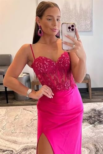 Lace Mermaid Prom Dresses for Women Teens 2025 Satin Corset Formal Evening Gowns with Slit3