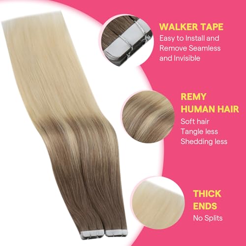Image of Ve Sunny Hair Tape in Extensions Light Brown Balayage Platinum Blonde | Hair Tape Extensions,16Inch 25g 10Pcs,Straight Smooth,for Daily Use