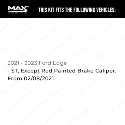 Image of Max Advanced Brakes Front Brake Kit Compatible With 2021 2022 2023 Ford Edge ST Excl. Red Painted Brake Caliper Replacement Cross Drilled Disc Brake Rotors and Ceramic Brake Pads