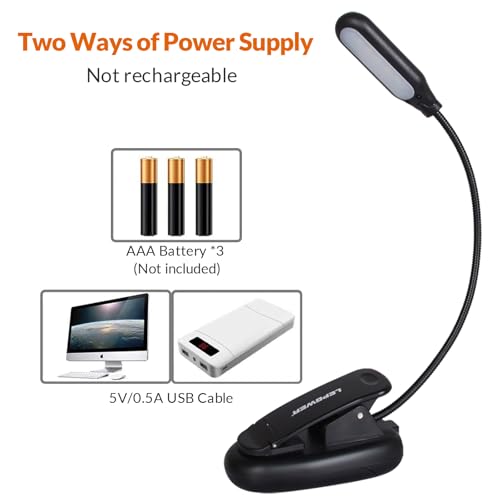Lepower 001-BLBL-05-BK-NEW Clip On Book Light/Reading Light/Clip Light With 5 Led Eye Care, 3 Color Changeable, Portable Reading Lamp, Battery & Usb Operated thumb #2