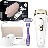 Braun IPL Silk Expert Pro 5 Haarentfernungsgerät, für dauerhaft sichtbare Haarentfernung, Venus Rasierer & Tasche, Alternative zur Laser Haarentfernung, Geschenk Frau, PL5347, weiß/gold