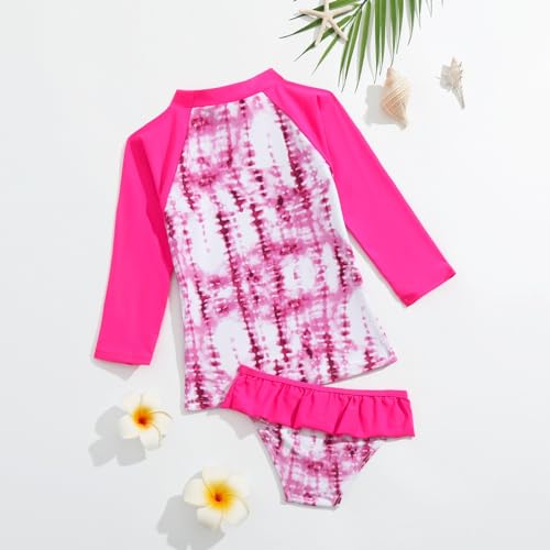 Girls 2 Piece Long Sleeve Rash Guard Set Tie Dye Swimwear Swimsuits Kids Bathing Suits Swim Shirt with Bikini Bottoms2