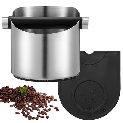 Genérico Caja de Golpeteo para Café Espresso de Acero Inoxidable, Tamaño 11.5 X 11 Cm, con Base Antideslizante Negra, Contenedor Compacto para Restos de Café, Accesorio Adecuado para Hogar